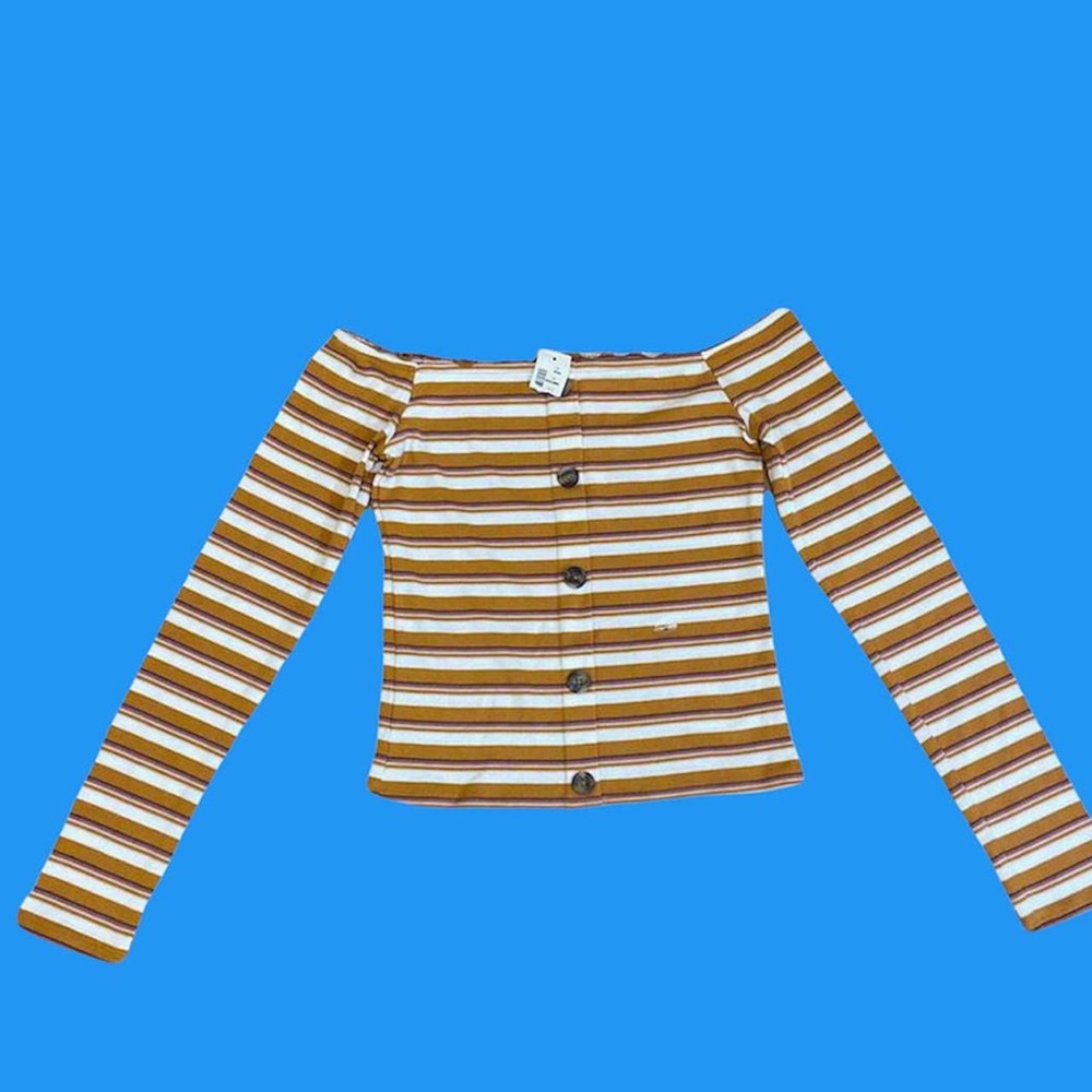 Aeropostale Orange Purple White Stripe Off the Shoulder Button Top